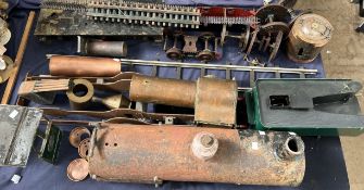 Parts of live steam engines including boilers, track,