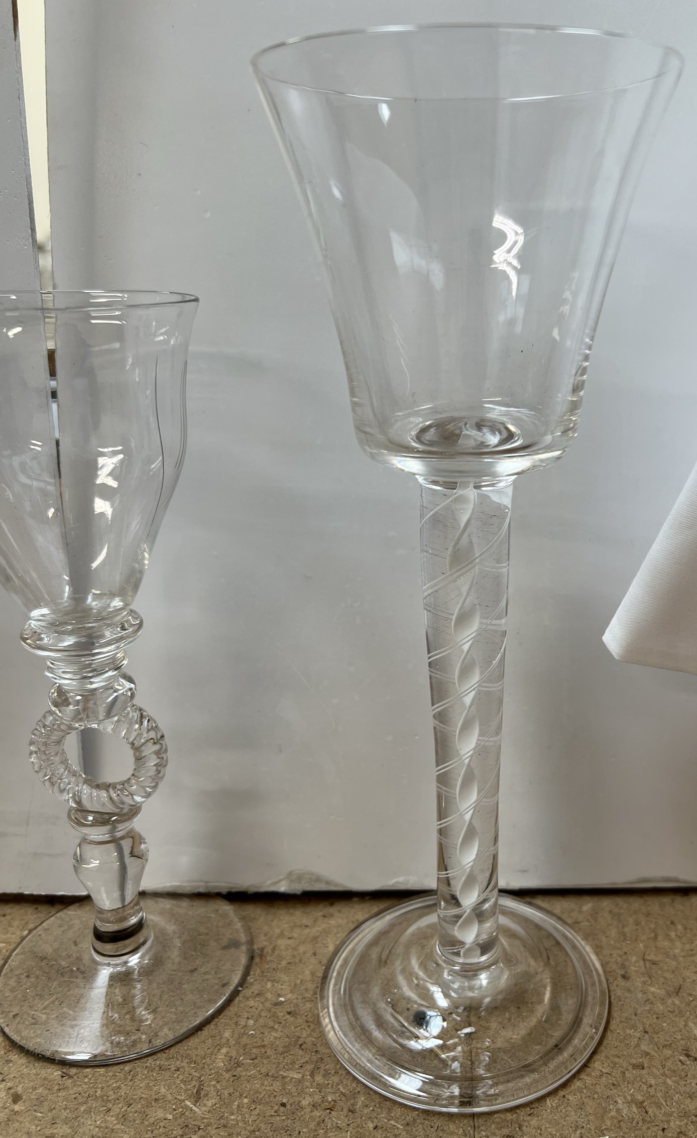 A 19th century wine glass with a tapering bowl and cotton twist stem on a foldover foot together - Image 2 of 4