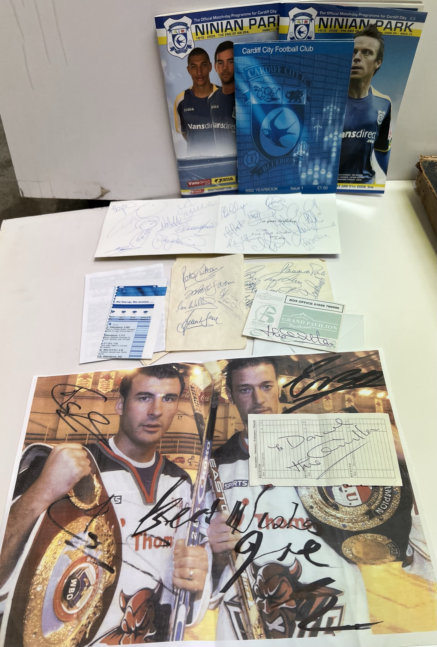 Signed Jack Charlton tickets, together with Joe Calzaghe signed picture,