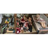 An Ideal's saucy walker doll, boxed, together with other dolls, dinky toys,
