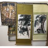 Two Chinese watercolour paintings of trees together with two Indian paintings