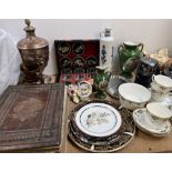A Gladstone china part tea set together with porcelain figures, electroplated wares, Welsh bible,