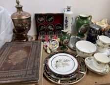 A Gladstone china part tea set together with porcelain figures, electroplated wares, Welsh bible,