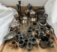 Pewter tankards together with electroplated tankards,