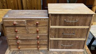 A pine table top chest of drawers together with another table top chest of drawers