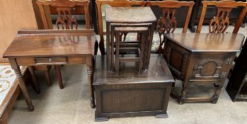 A late 19th century mahogany side table together with an oak nest of tables,