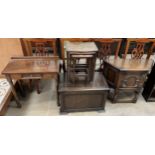 A late 19th century mahogany side table together with an oak nest of tables,