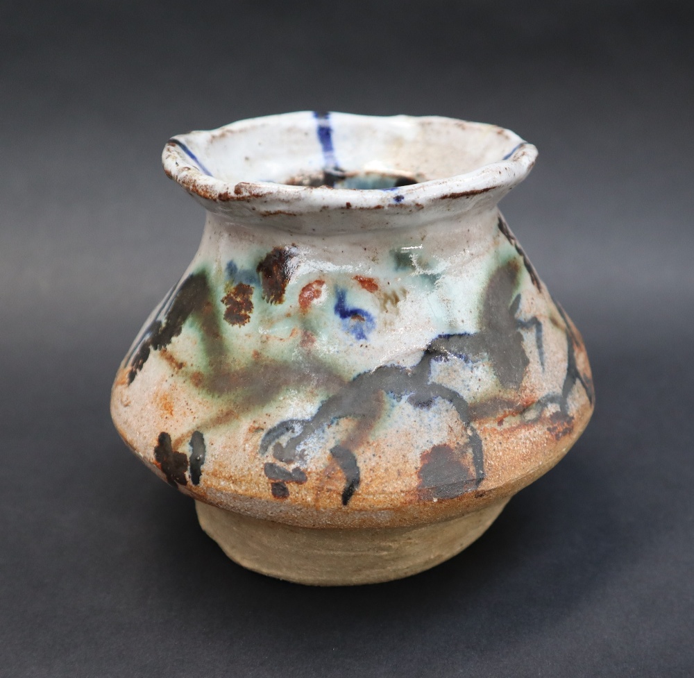 A studio pottery vase with abstract decoration, various painted marks to the base, 10. - Image 4 of 10