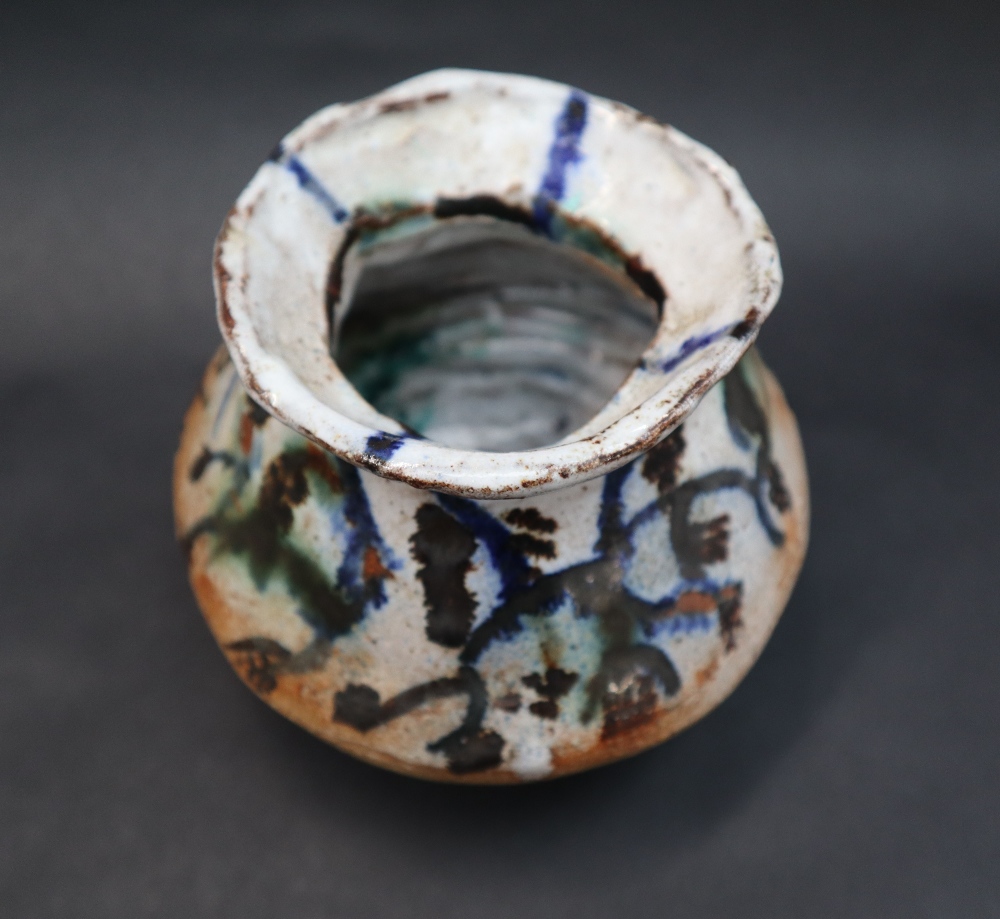 A studio pottery vase with abstract decoration, various painted marks to the base, 10. - Image 2 of 10
