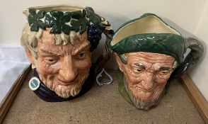 Six assorted Royal Doulton character jugs including the Poacher D6429, Robin Hood D6527,