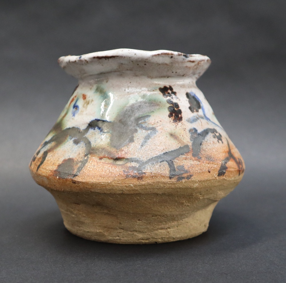 A studio pottery vase with abstract decoration, various painted marks to the base, 10. - Image 6 of 10
