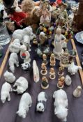 A collection of Copenhagen porcelain polar bears and pandas together with Hummel figures, Royal