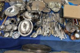 A large quantity of electroplated wares including entree dishes and covers, pedestal dishes,