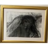 20th century British School Head and shoulders portrait of a young lady Charcoal