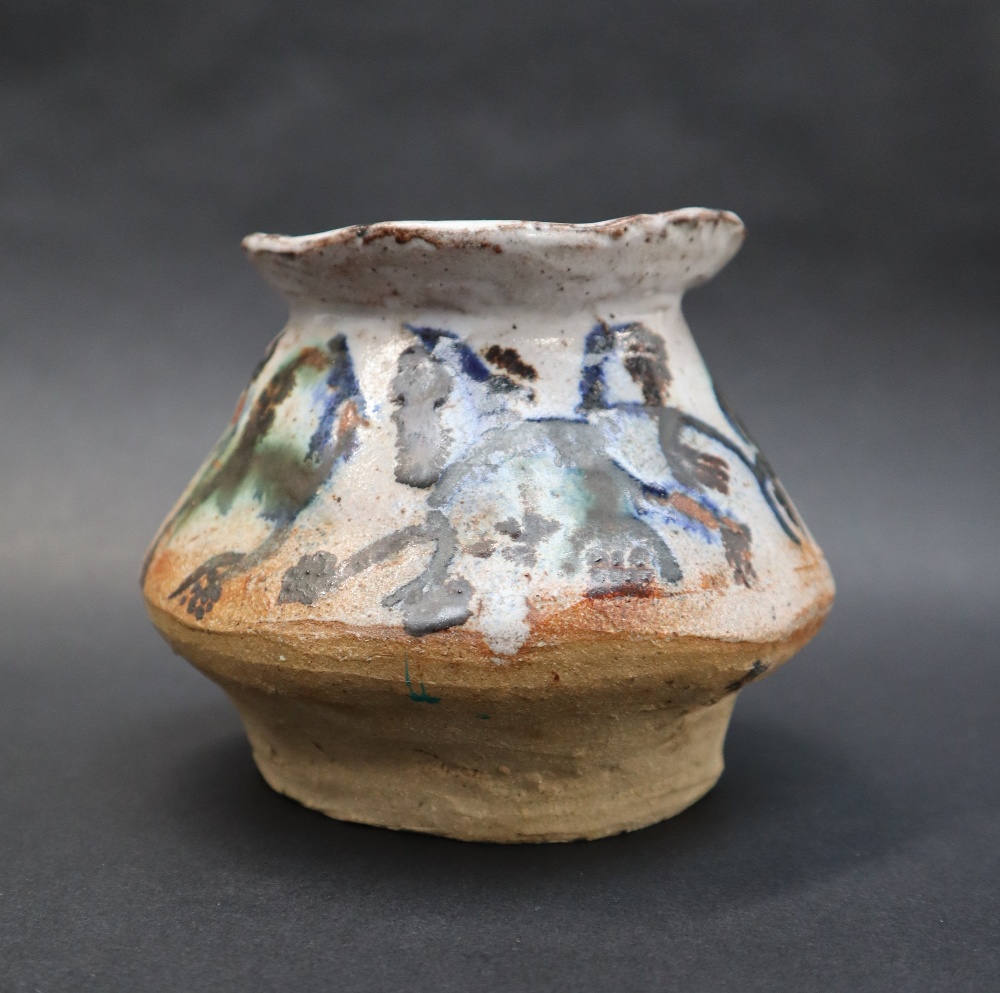 A studio pottery vase with abstract decoration, various painted marks to the base, 10. - Image 7 of 10