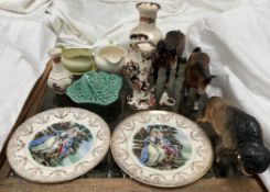 Masons Mandalay pattern jugs together with Beswick horses,