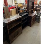 An oak Dutch dresser with a moulded cornice and two shelves,