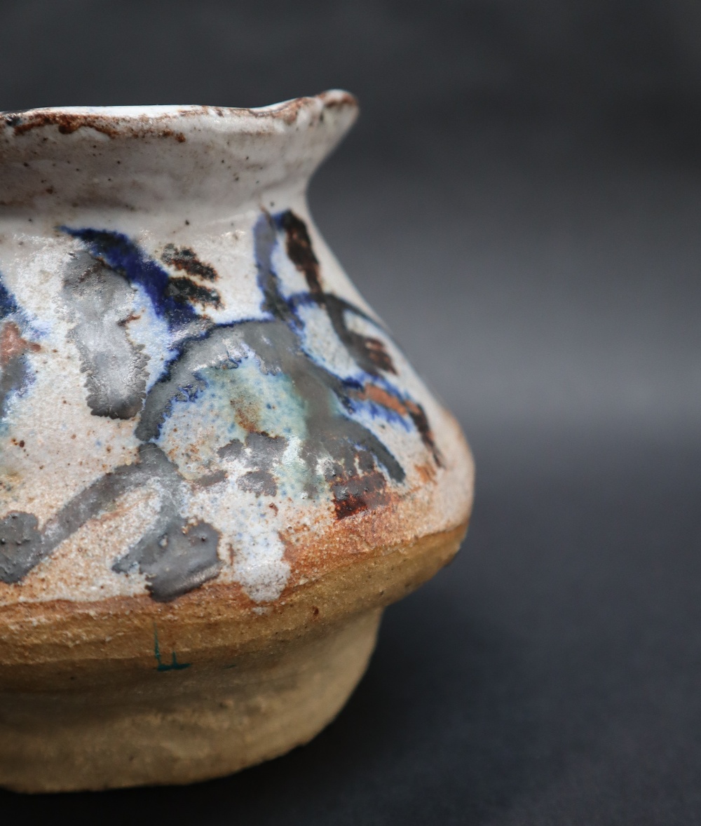 A studio pottery vase with abstract decoration, various painted marks to the base, 10. - Image 5 of 10