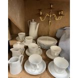 A Schonwald part tea set together with a brass candelabra,