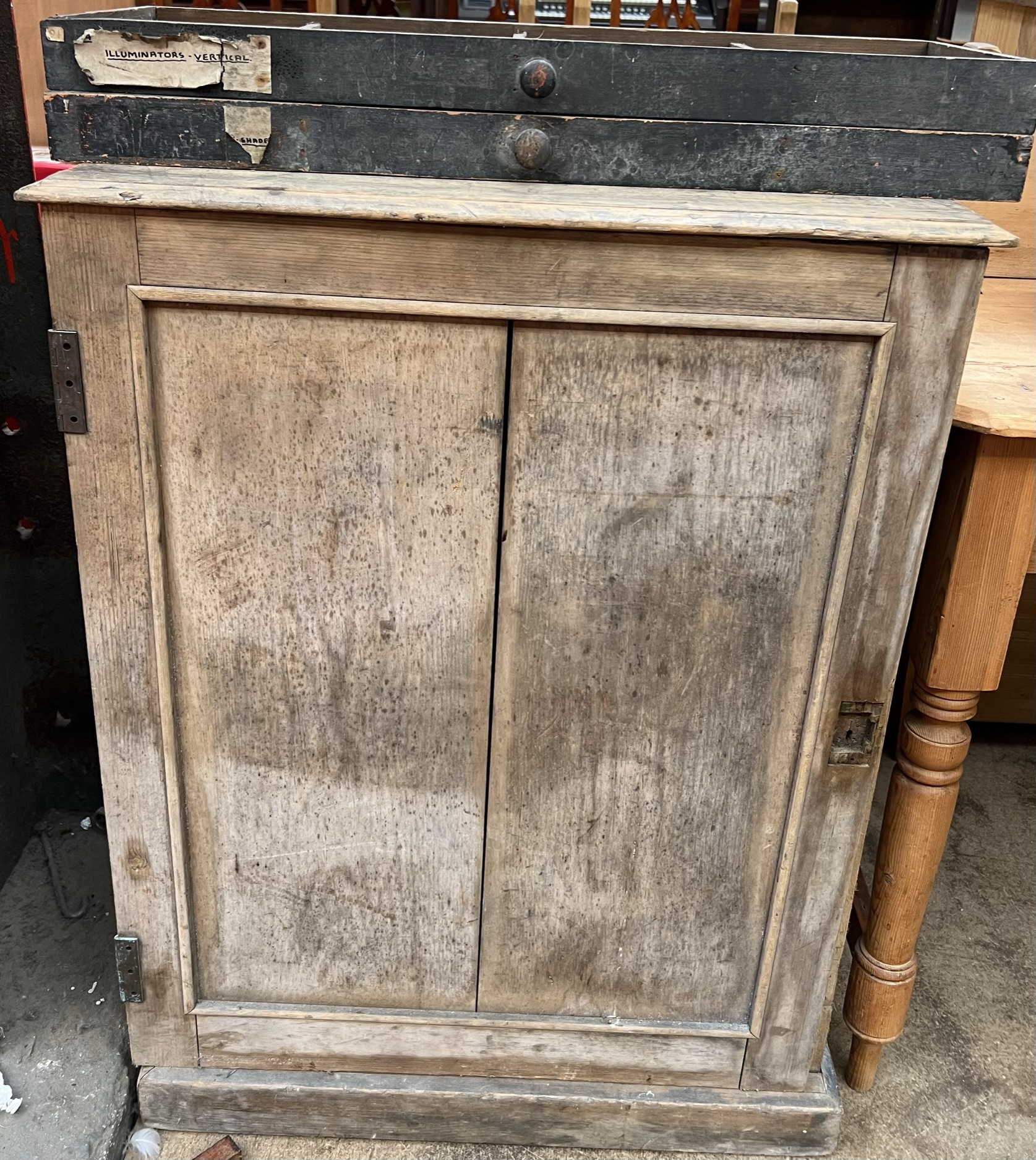 A 19th century collectors side cabinet witrh a moulded rectangular top above a single door