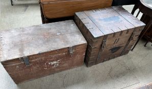 A hardwood trunk with iron straps stencilled "UNACCOMPANIED" LT-Col D.R.