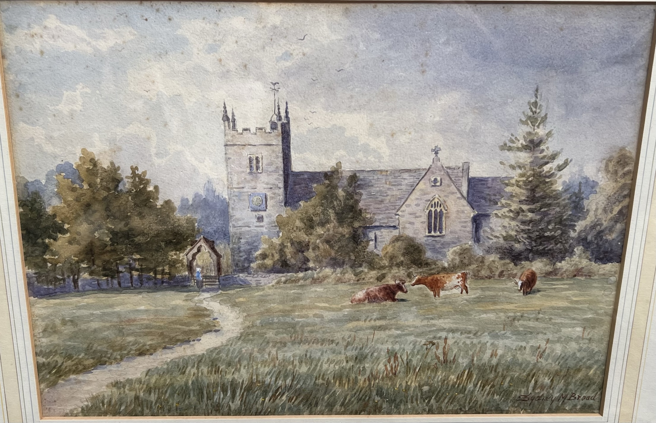Sydney M Broad A landscape scene with a church in the background Watercolour Signed Together with - Image 2 of 2