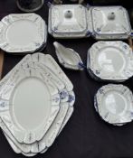 A Shelley Queen Anne Blue Iris F11561 pattern part dinner set comprising tureens and covers,