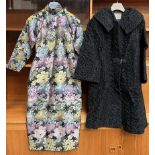 A Japanese dress decorated with chrysanthemums together with an Astra fur coat