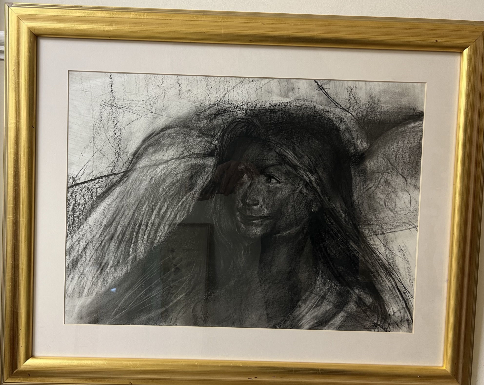 20th century British School Head and shoulders portrait of a young lady Charcoal