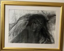 20th century British School Head and shoulders portrait of a young lady Charcoal