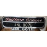 A Chiltern Queens Coach sign of oval form with an aluminium frame together with a number plate ANL