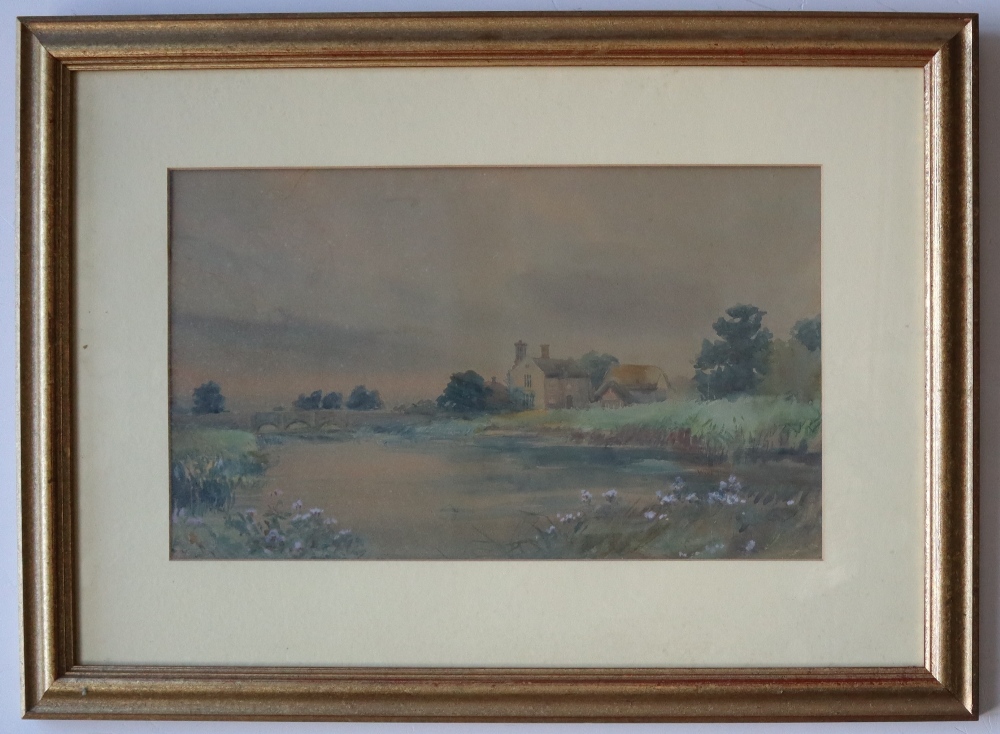 20th Century British School A manor house by the river Watercolour 28 x 46cm - Image 2 of 4