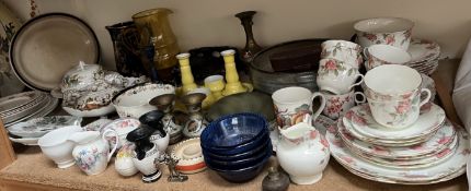 Assorted part tea sets together with decorative jugs, plates, bowls,
