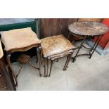 An Edwardian mahogany occasional table together with a nest of three tables and an oak occasional