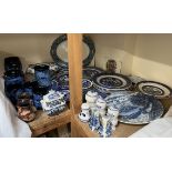 Assorted Ewenny pottery jugs, vases etc together with various blue and white plates,
