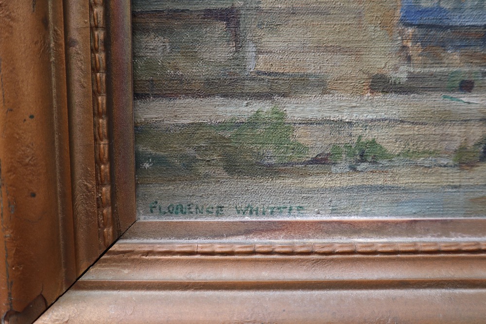 Florence Whittle "The Georgian House", Oil on canvas Signed and label verso 40 x 49. - Image 4 of 5