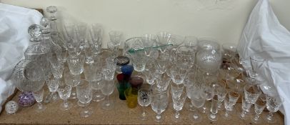 Crystal glass decanters together with drinking glasses,