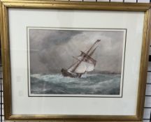 F J Aldridge Boat on a choppy sea Watercolour Signed 25 x 35cm