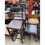 A set of three Edwardian walnut dining chairs together with a pair of salon chairs and an Edwardian