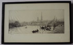 William Lionel Wyllie Rouen An Etching Signed in pencil to the margin 16.5 x 37.