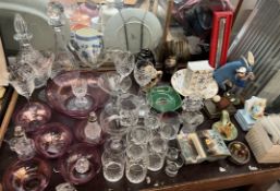 A Royal Doulton crystal decanter together with Royal Brierly wine glasses, other drinking glasses,