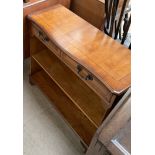 A yew bookcase together with an oak box stool, loom laundry basket,