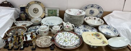 A continental porcelain part dinner set together with various plates, vase, ashtray,