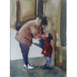 20th century British School Mother and child Watercolour Initialled D.R. 33.5 x 25.