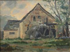 Trevor Hoskins Watermill Oil on board Signed 43 x 57.