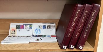 Three Royal Mail first day cover albums together with loose first day covers and some mint stamps