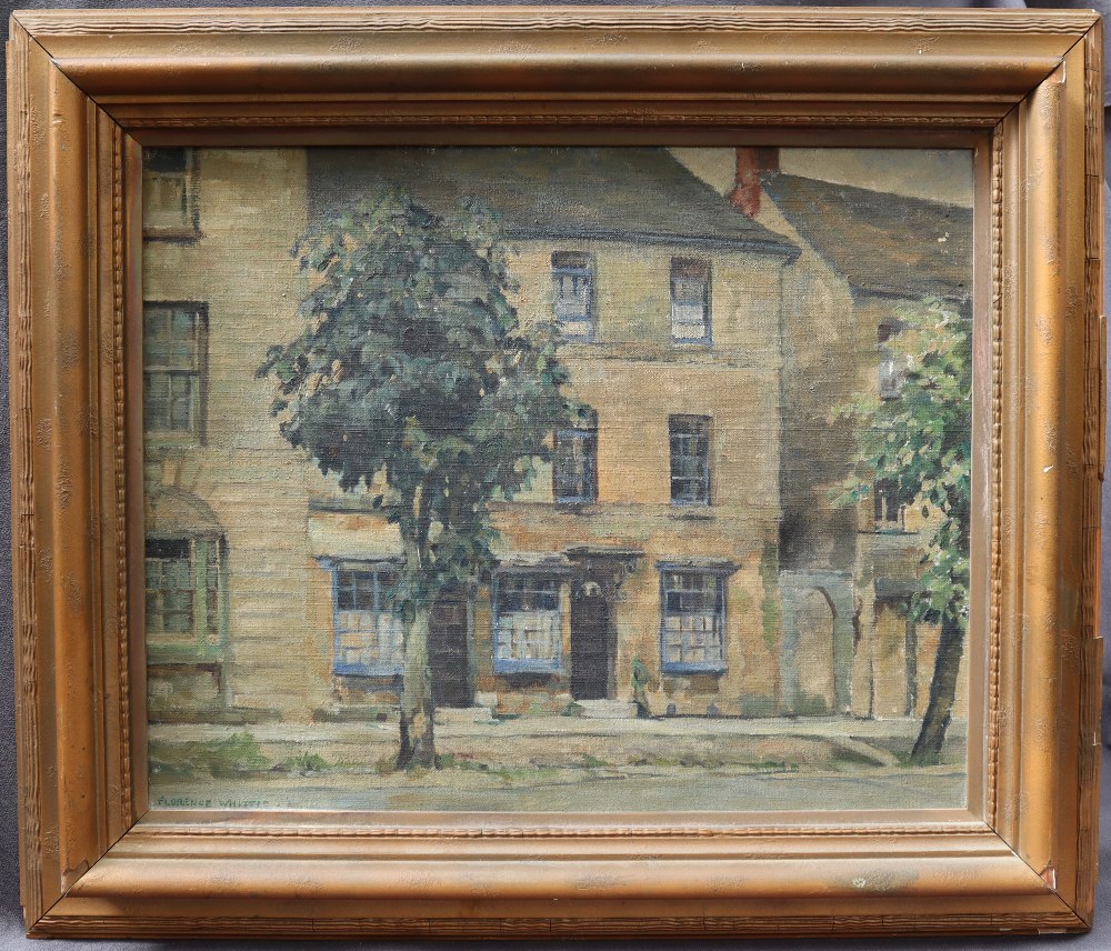 Florence Whittle "The Georgian House", Oil on canvas Signed and label verso 40 x 49. - Image 2 of 5