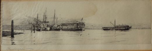 Harold Wyllie Training ships at Dartmouth An Etching Signed in pencil to the margin 10 x