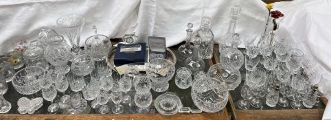 Scot crystal desk clock together with a large quantity of drinking glasses, vases,