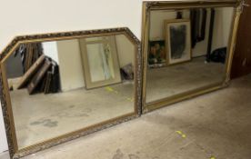 A large gilt framed wall mirror or rectangular form together with a gilt framed overmantel mirror